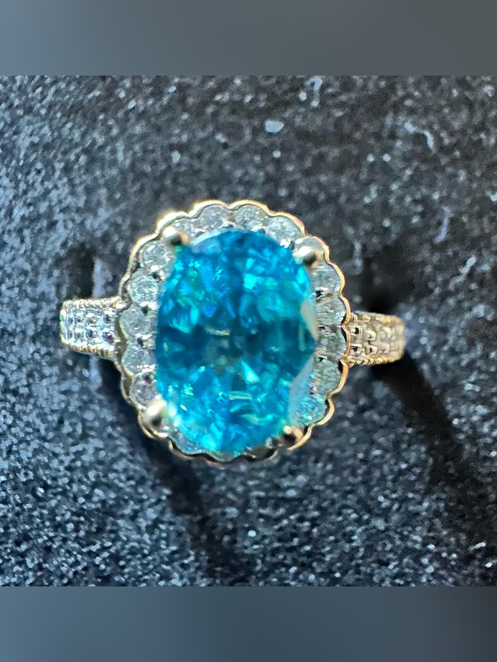 Vintage Andin International (AJ) 14K Yellow Gold Oval Swiss Blue Topaz/Diamonds